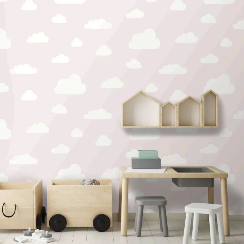 Papel de parede infantil nuvens rosa quarto bebê