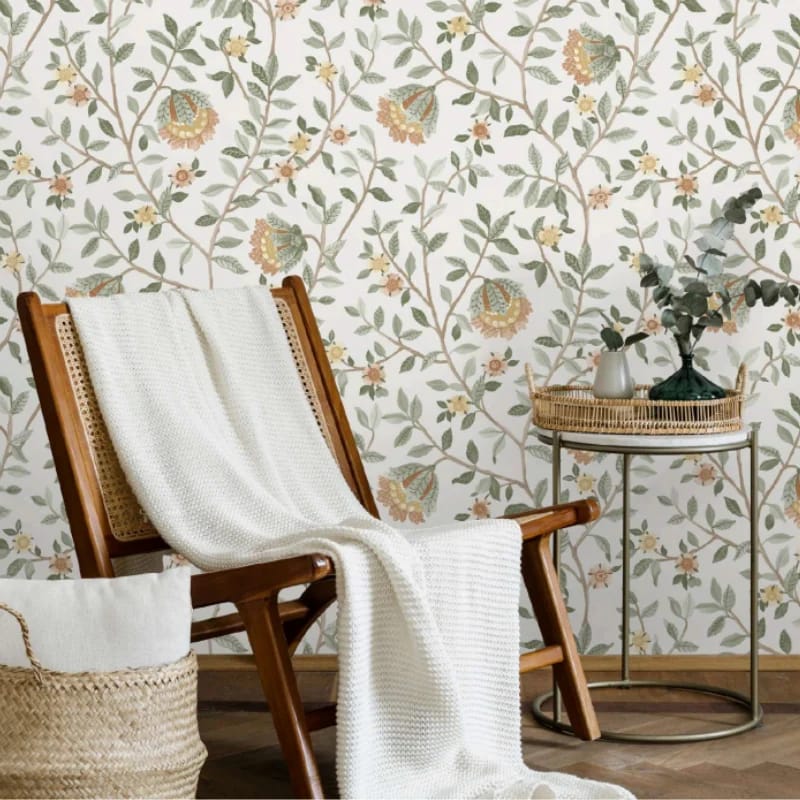 Projeto de papel de parede floral provençal em sala